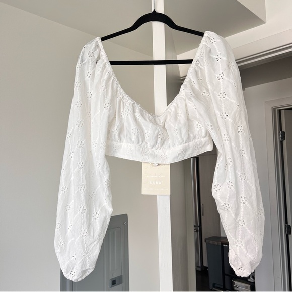 SABO NWT White Eyelet Puff Sleeve Top - Picture 5 of 14